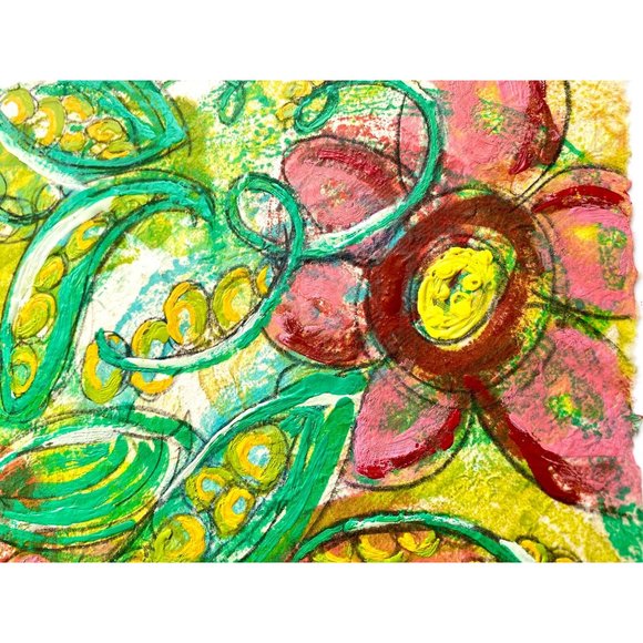 Sweet Peas Original Art Encaustic Wax Painting on Lokta Mulberry Paper - Picture 3 of 6